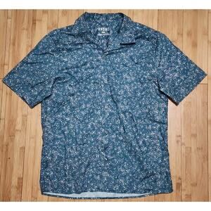 Rhone Men's Small Blue Floral Button Up Short Sleeve Shirt Casual Resort Beach